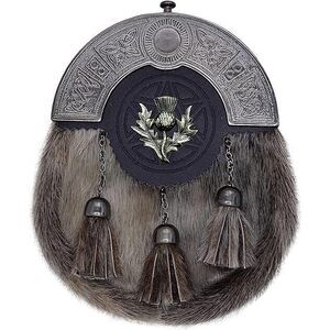 3975 Scottish Kilt Sporran With Traditional Badges – Genuine Leather,